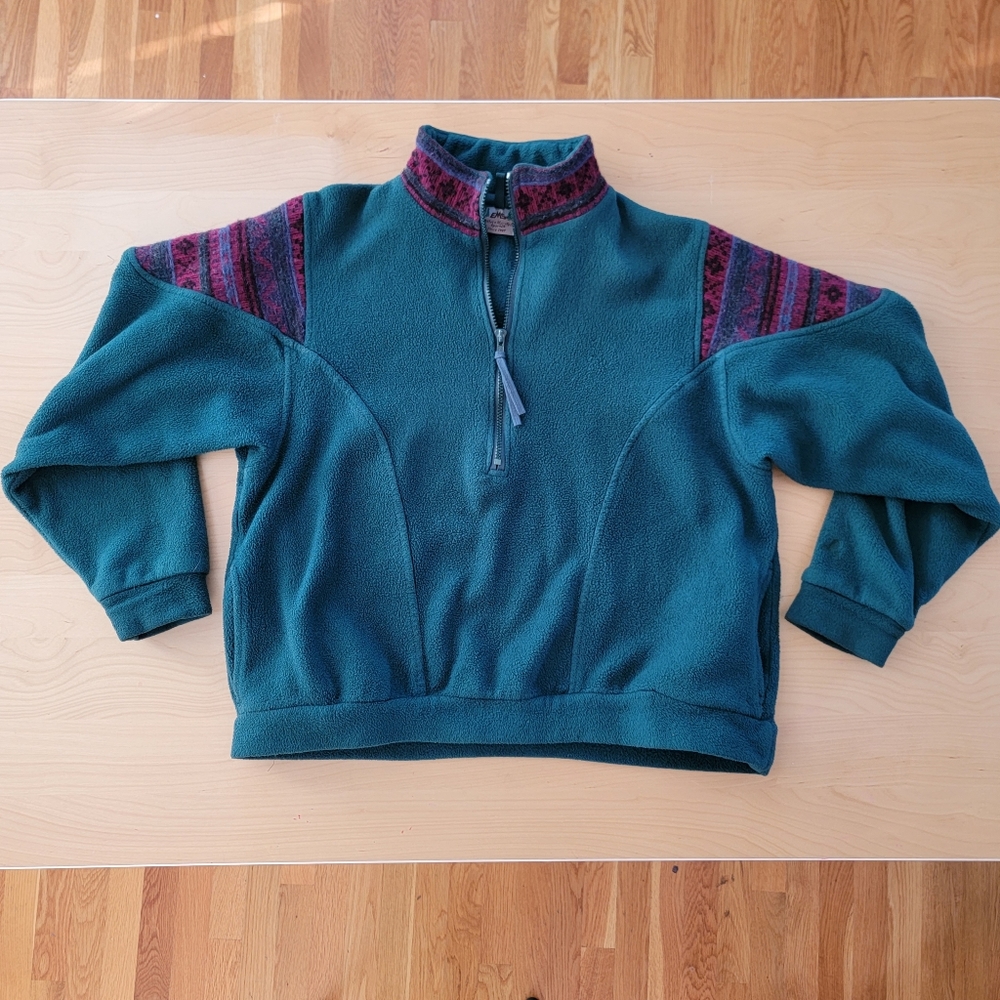 Vintage EMS Eastern Mountain Sports Green  Pullover 1/2 Zip Fleece size L